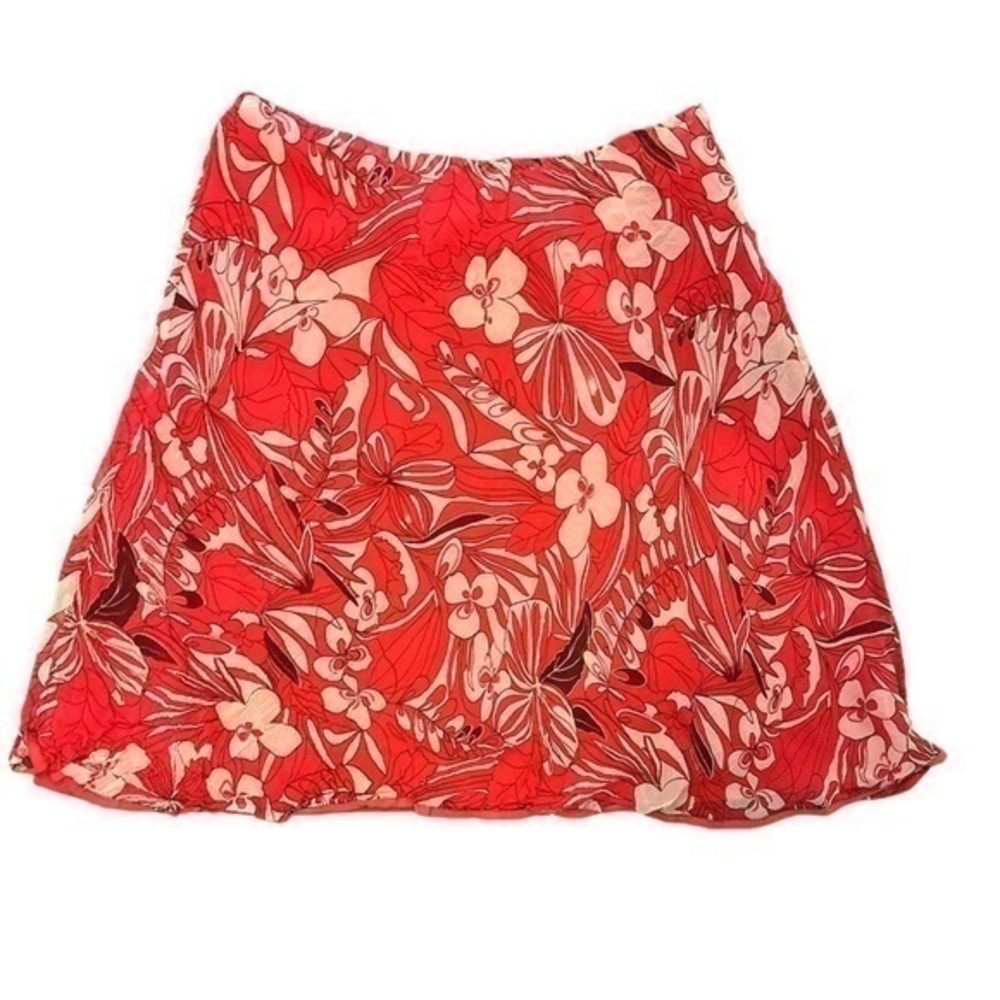Vintage Oscar De La Rent 100% Silk Red Floral Skirt Size 14